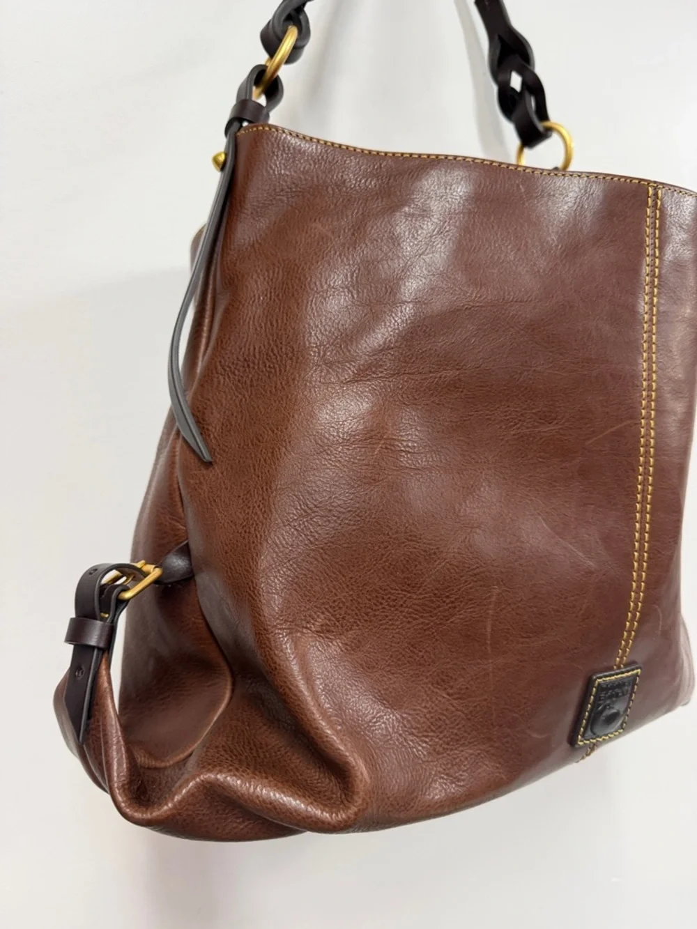 Dooney & Bourke Brown Leather Hobo with Braided Handle  florentine large